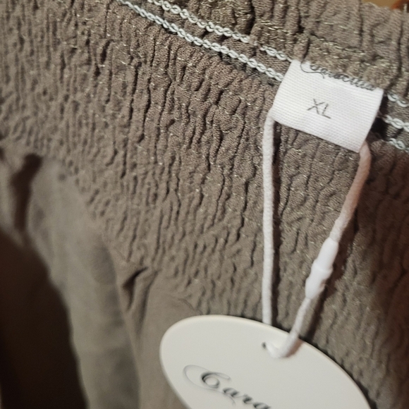 Caracilia Wide Leg Taupe Linen Blend Pants With Smocked Stretchy Waist Size XL - Picture 4 of 6